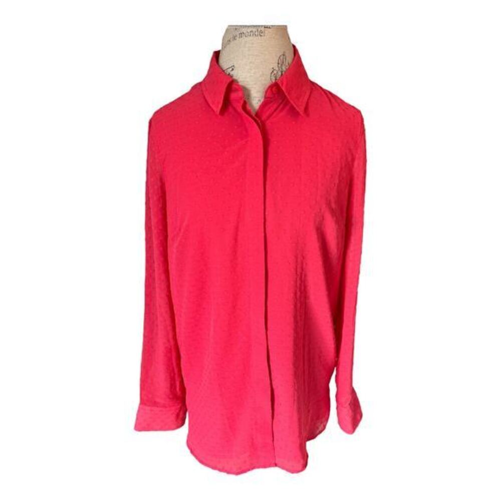 NWT Talbots pink button down. Polka dot textured sheer, lined dress shirt